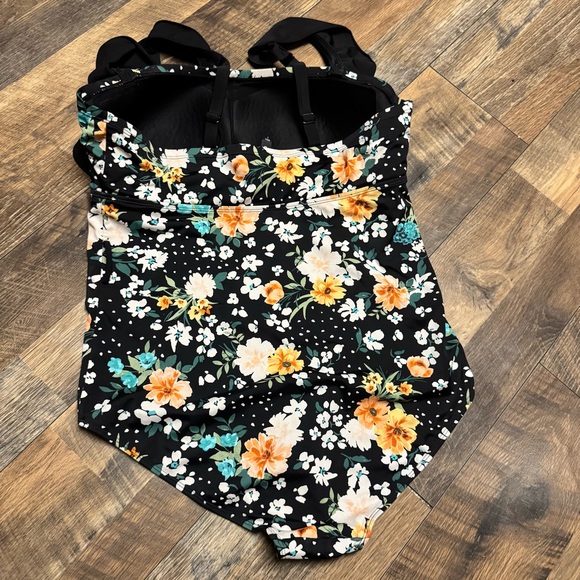 torrid Black Floral One-Piece Swimsuit with Yellow & Teal Blooms - Picture 8 of 11